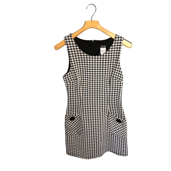 JFW Black White Houndstooth Print Sleeveless Tunic Dress Dual Button Pockets L - Picture 1 of 9